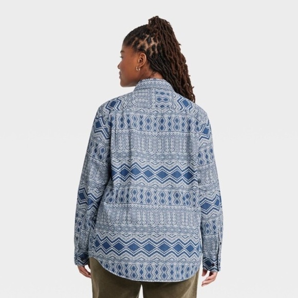 Houston White Adult Long Sleeve African Woven Button-Down Shirt - Blue Size S - Picture 2 of 6